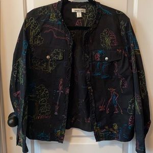 Coldwater Creek Black 100% Cotton Embroidered Open Jacket